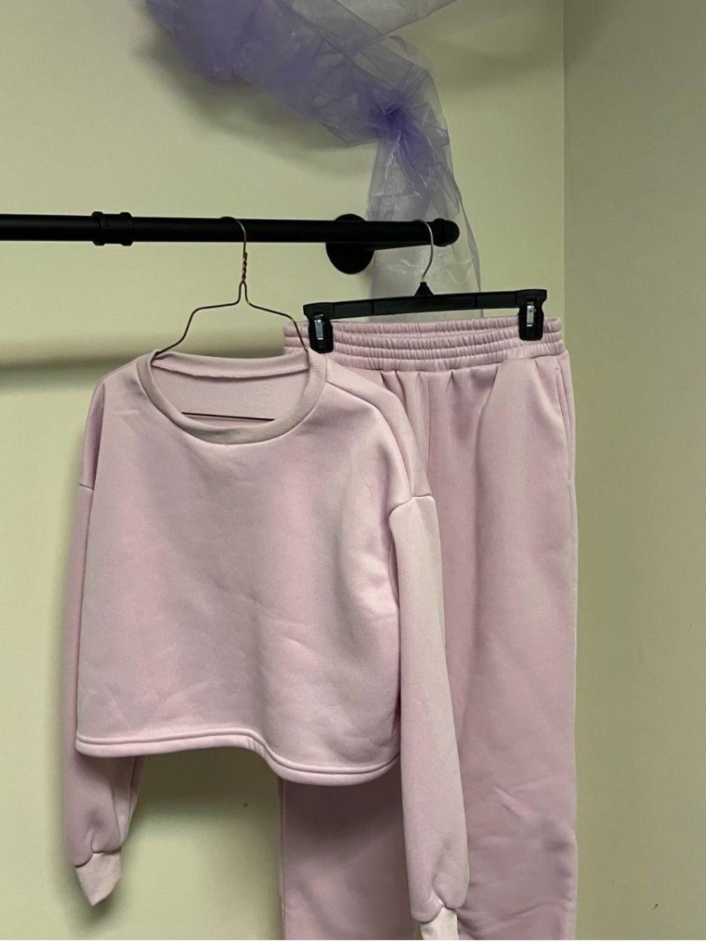 SHEIN Pastel Lavender Cropped Sweatshirt & Jogger Set